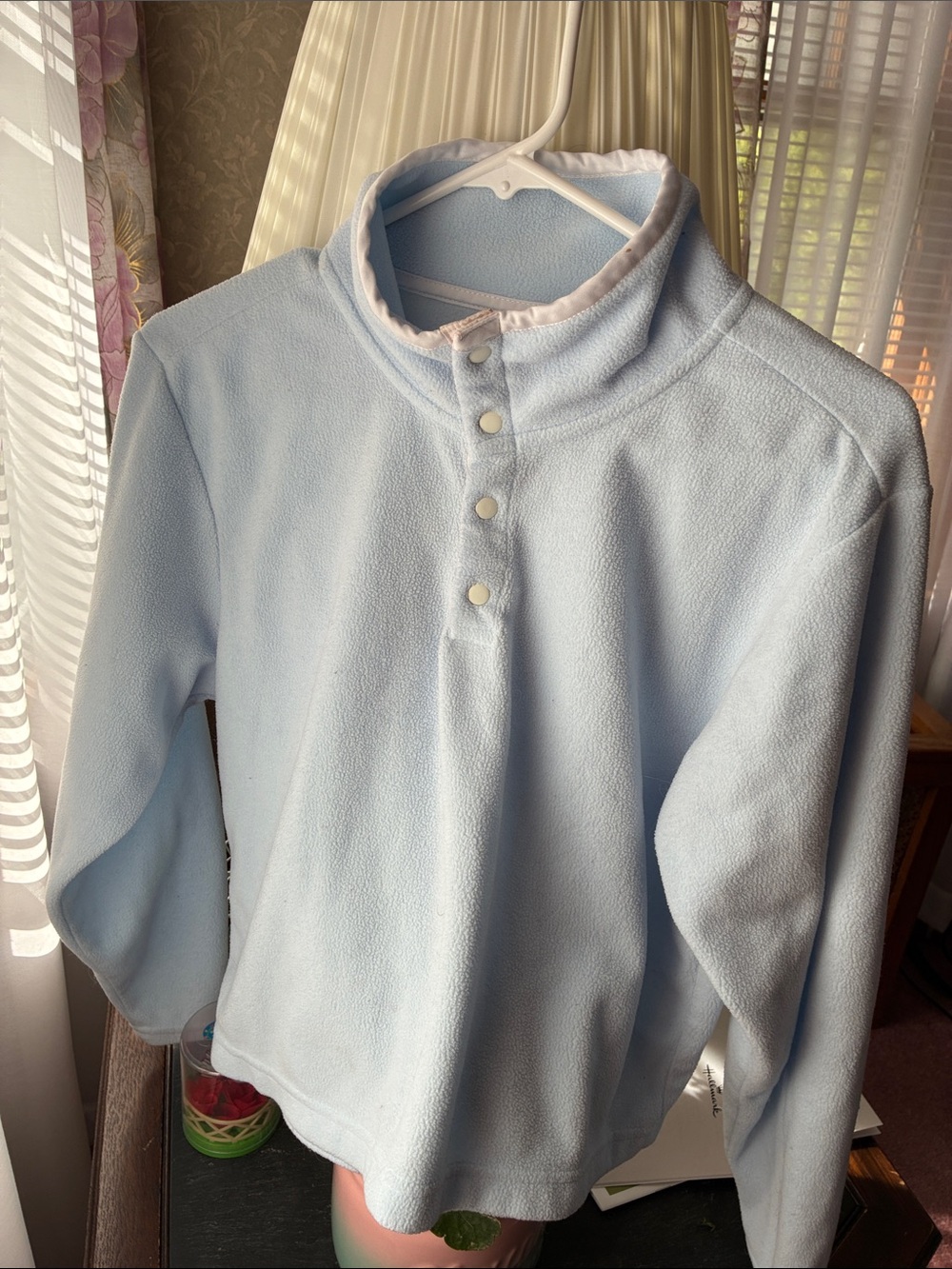 Light Blue Fleece Snap‑Placket Pullover